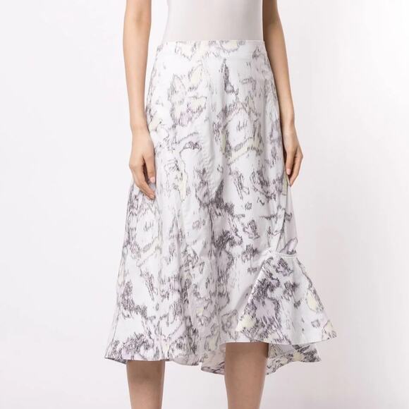 3.1 Phillip Lim NWOT Ruffle Hem Midi Skirt White Lavender Abstract Size 0 - Picture 1 of 9